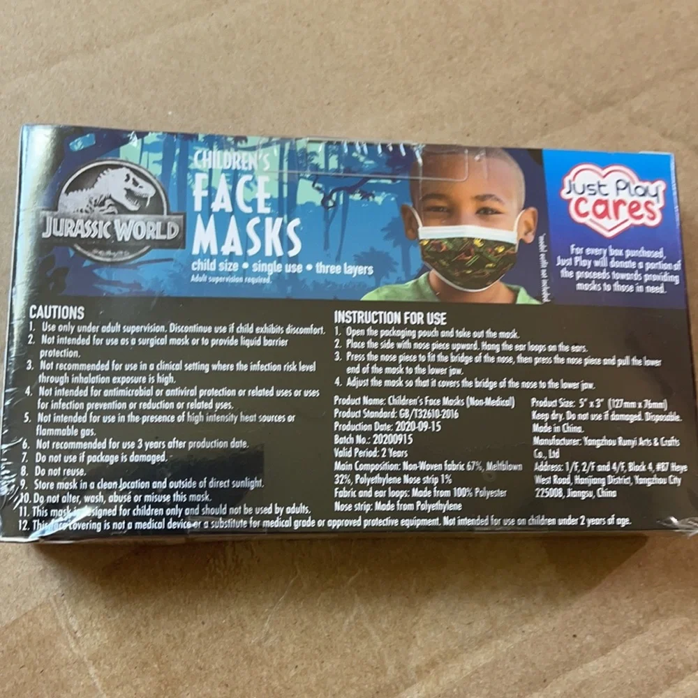 💜Just Play kids Disposable Face Mask, Jurassic World, 14 Count, Small, Ages 2+